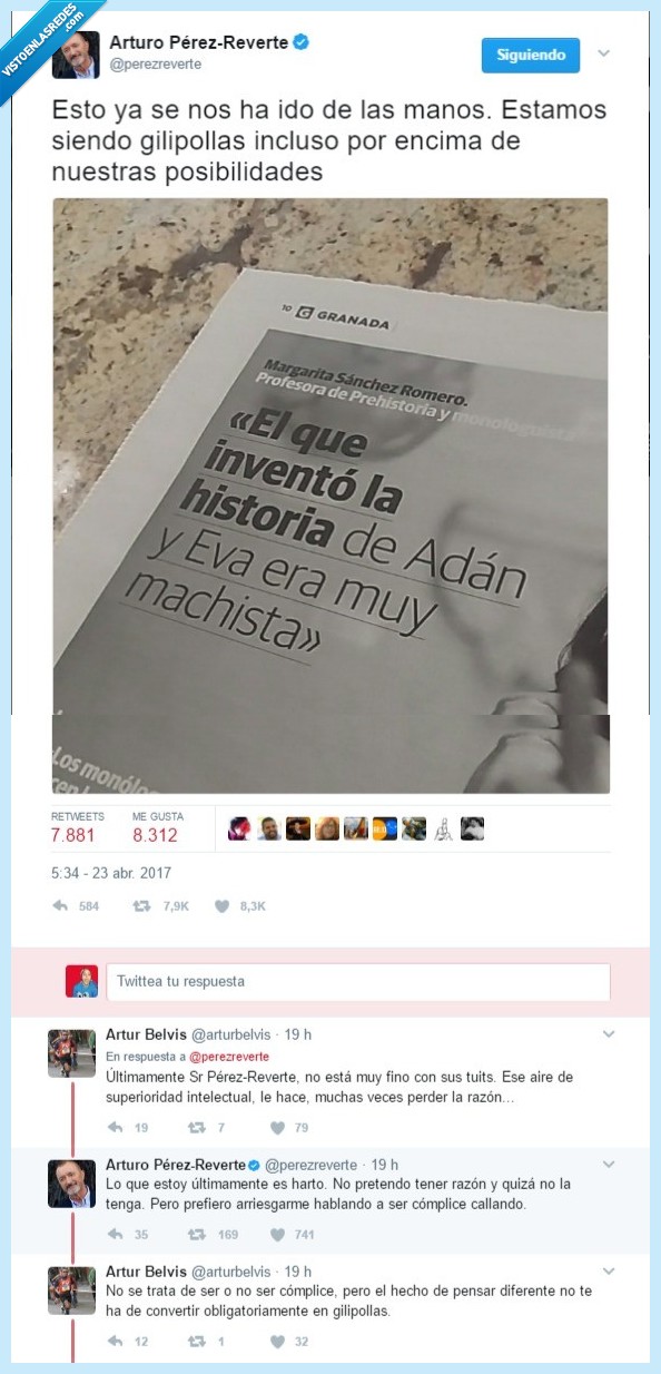 Perez Reverte,contestar,machismo,feminismo