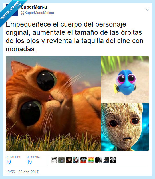 películas,cine,taquilla,guardianes de la galaxia 2,groot,dory,gato con botas,ojos