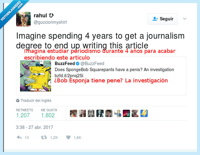 bob esponja,periodismo,periodista,buzzfeed,la traducción es un poco libre pero lo que cuenta es la intención ¿no? xD