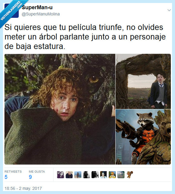 guardianes de la galaxia,un monstruo viene a verme,el señor de los anillos,árbol,película