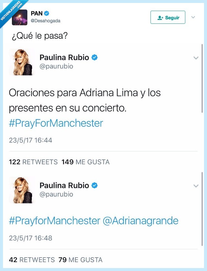 467017 - Paulina Rubio la caga tuiteando sobre el atentado de Manchester, por @Desahogada
