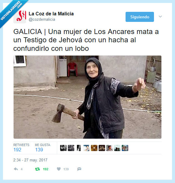 ancares,anciana,hacha,lobo,testigo de jehová