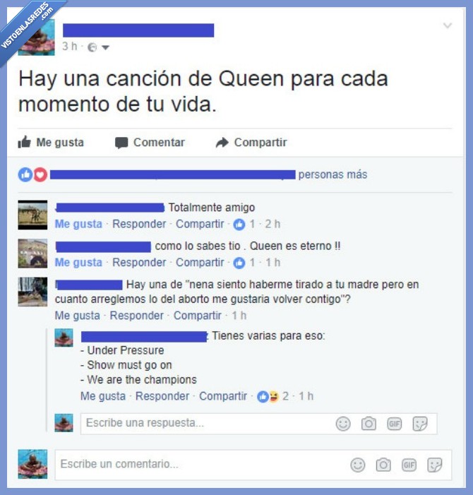 Queen,aborto,show must go on,under pressure,we are the champions