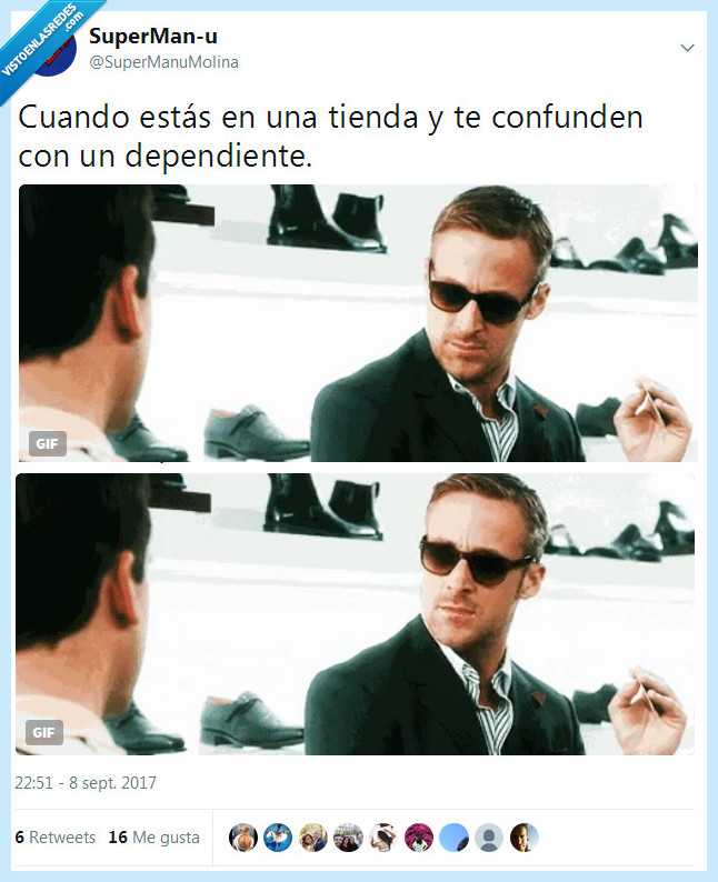ryan gosling,tienda,dependiente,confundir