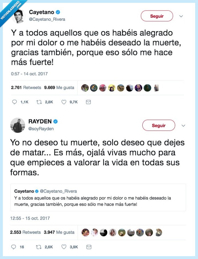 475814 - Rayden le calla la boca a Cayetano Rivera cuando dice esto de la gente que se alegra de su dolor