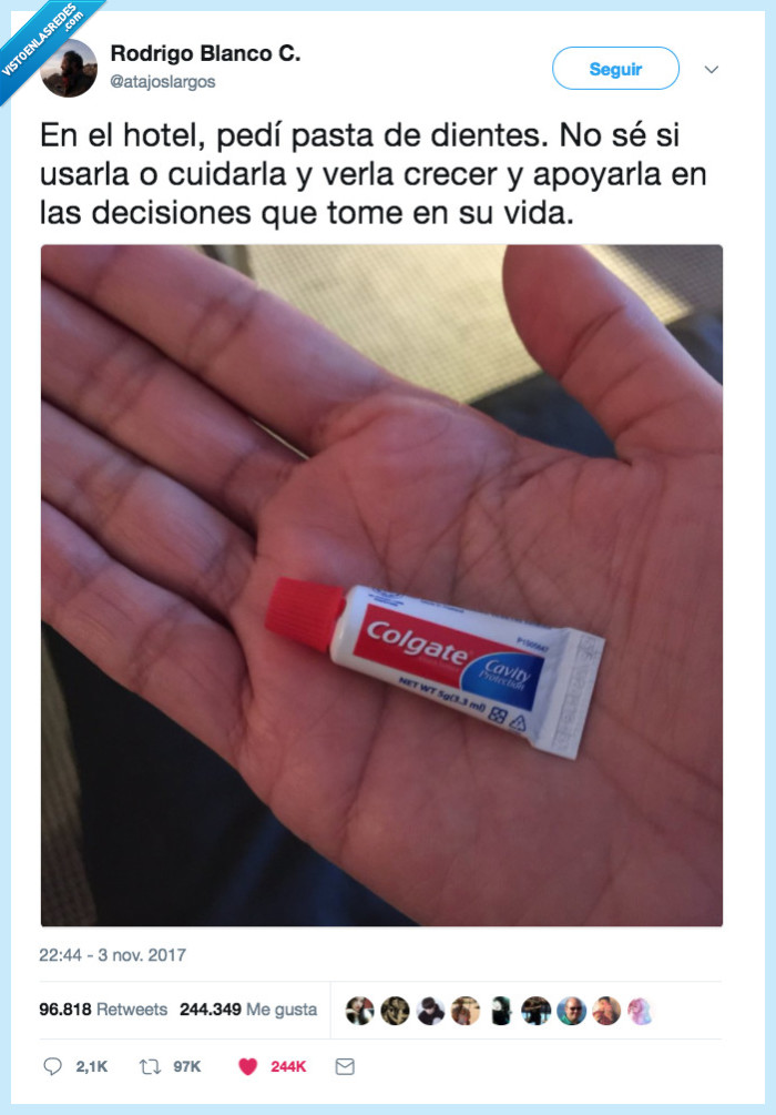 pasta de dientes,hotel,usarla,cuidarla,apoyar