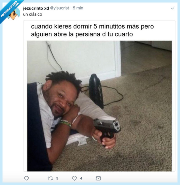 dormir,pistola,no molestar,5 minutos,yisucrist