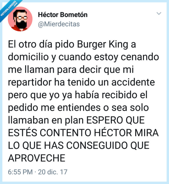 Twitter,burger king,accidente,domicilio