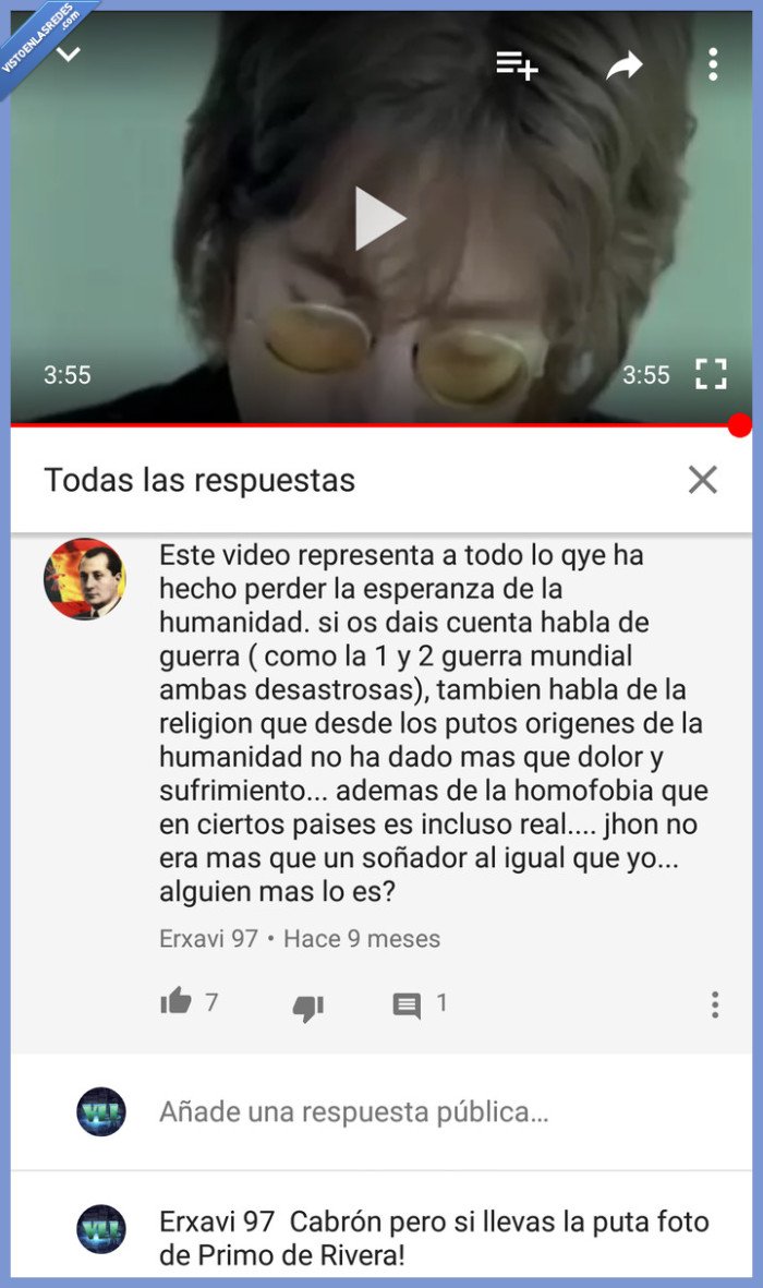 Falangista,Facha,Imagine,John Lennon,Hipocrita,Primo de Rivera,YouTube,The Beatles