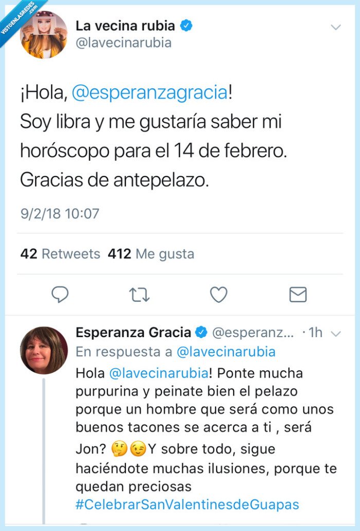 Esperanza Gracia,la vecina rubia,Jon Kortajarena,san Valentín,horóscopo