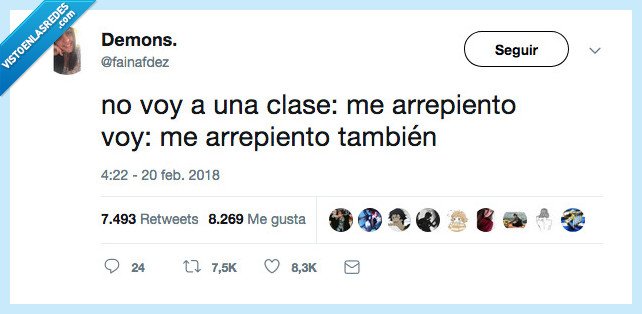 arrepentir,ir a clase