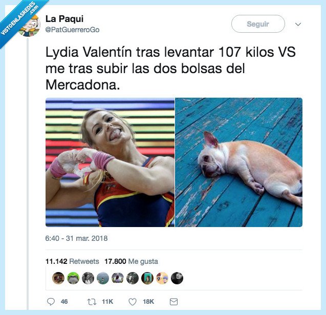 lydia valentin,levantar,perro,mercadona