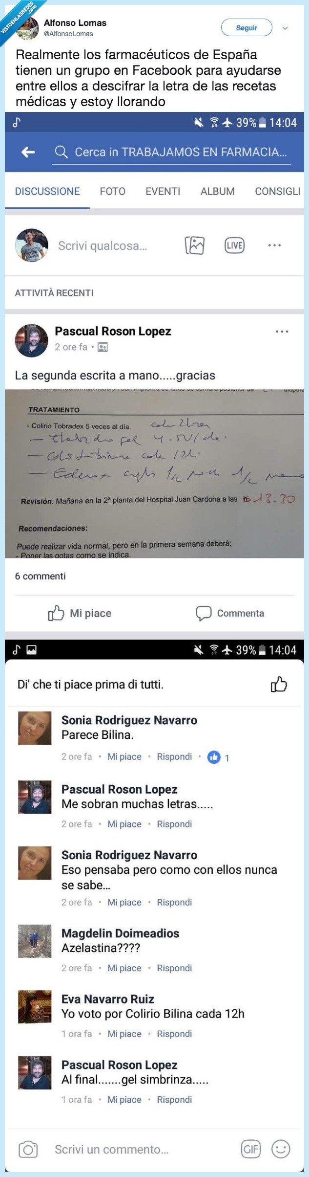 488985 - Los farmacéuticos españoles tienen un grupo de Facebook donde van a pedir ayuda cuando no entienden la letra de las recetas, por @AlfonsoLomas