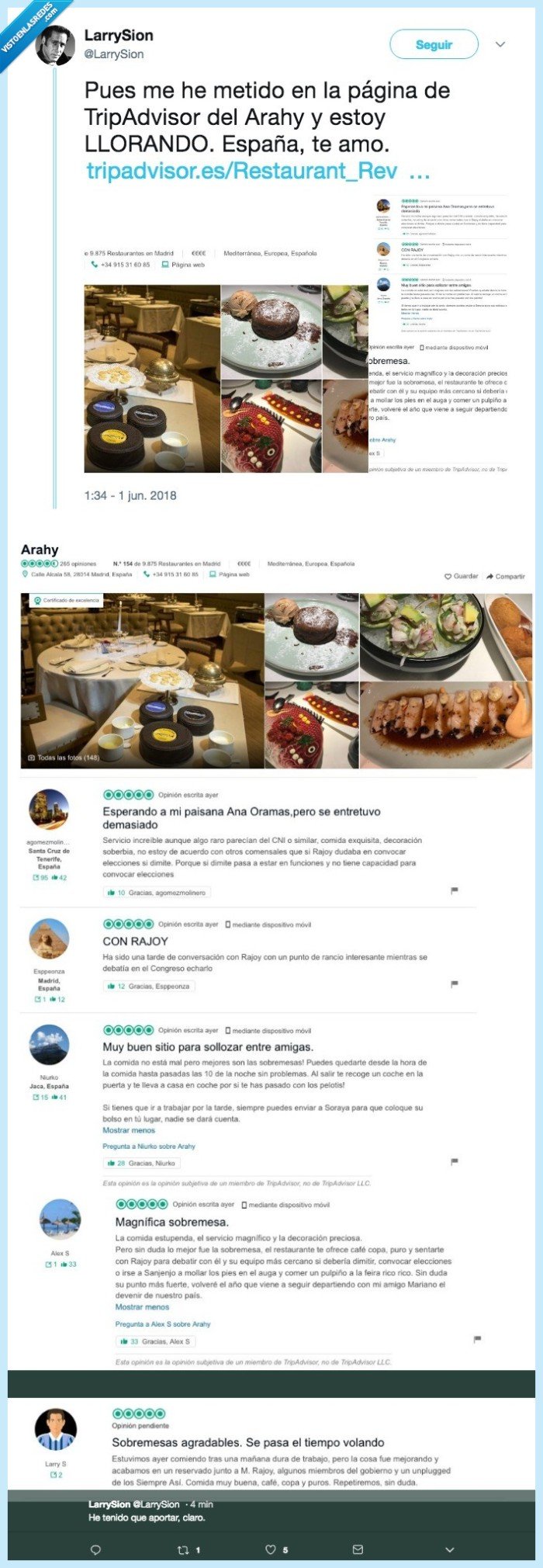 review,llorando,arahy,cena,restaurante,gallego,tripadvisor