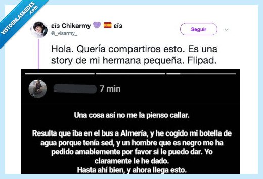 490171 - La historia de esta chica que decide dar de beber a una persona de color y se encuentra con una señora racista