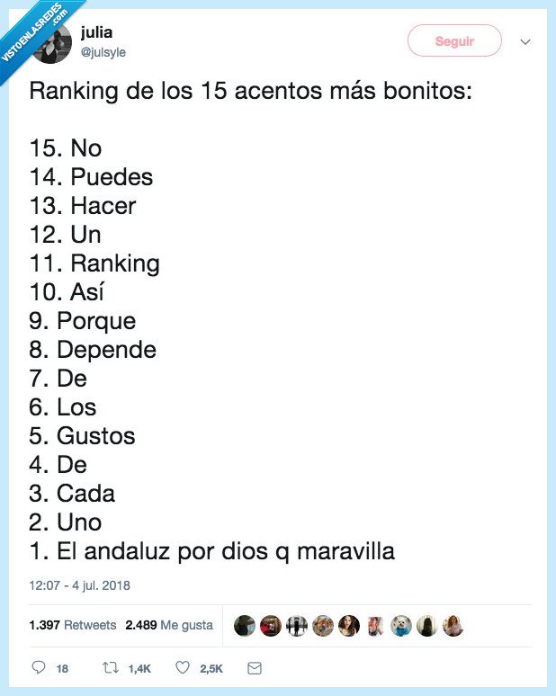 andaluz es el acento más bonito del mundo,como tú que eres el andaluz más bonito de todos,acento