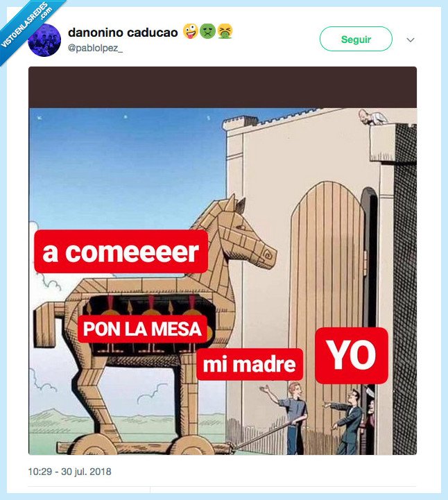 Troya,poner la mesa,madre,comer,comida,caballo