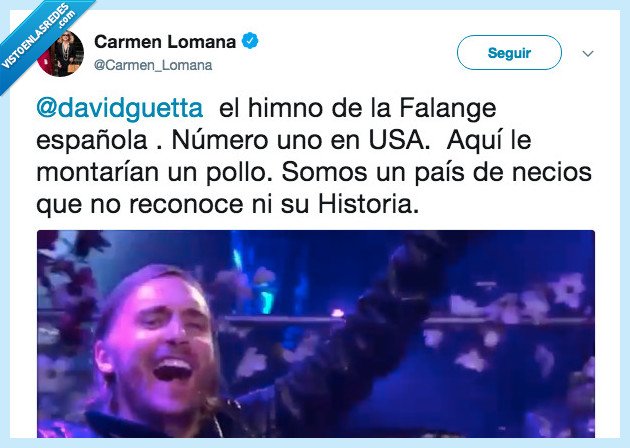 492593 - Esto ha pasado: Carmen Lomana se ha tragado un fake de David Guetta pinchando el himno de la Falange y nos morimos por dentro de la risa