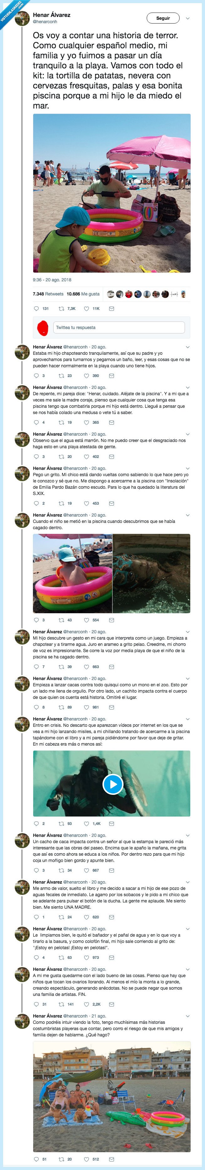 494946 - Su hijo le declara la guerra en la playa: se caga en la piscina y empieza a lanzar cacas a todo quisqui, por @henarconh