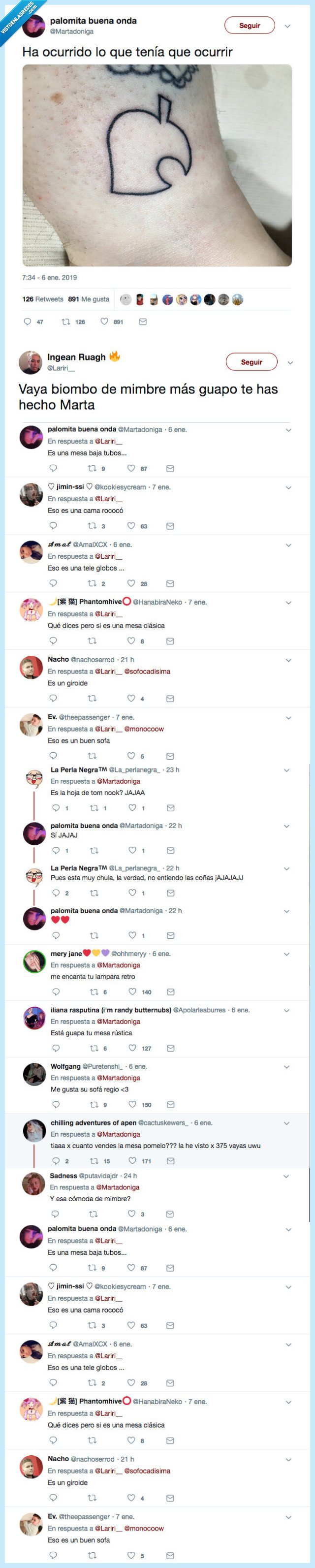 506531 - Se tatúa la hoja de Animal Crossing y nadie sabe que mueble se ha tatuado exactamente, por @MartaDoinga