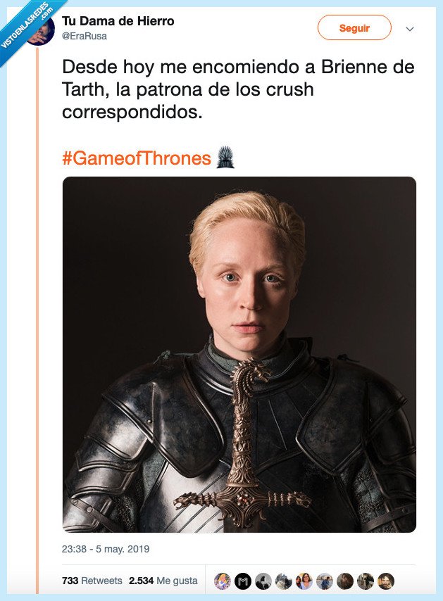 brienne,crush,amor,correspondido,juego de tronos,twitter