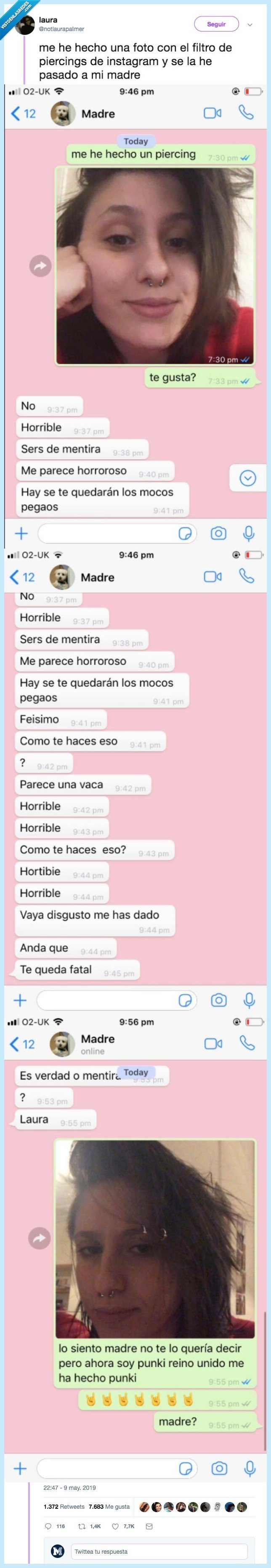 piercing,madre,filtro,instagram