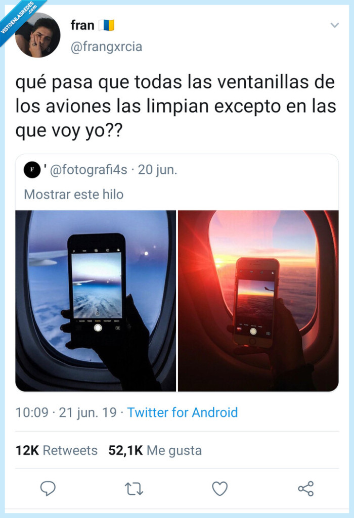 Ventanillas,avión,sucias,siempre a mí,un asco