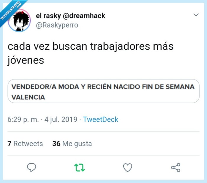 Raskyperro,twitter,trabajo,edad,vendedor,recién nacido