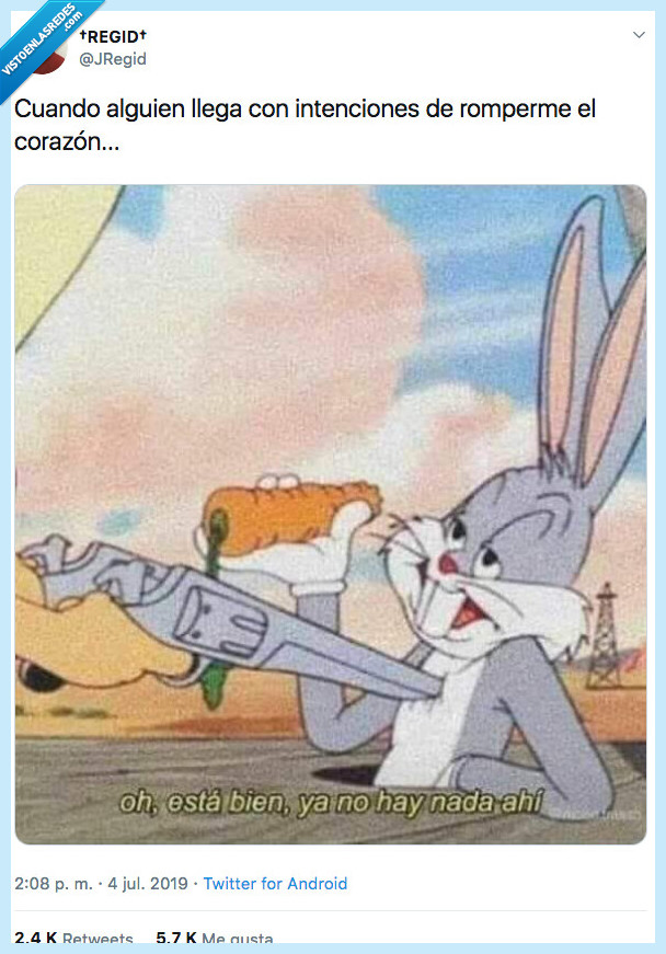 tarde,muerta por dentro,corazon,bugs bunny,meme