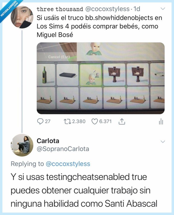Sims 4,twitter,miguel bosé,comprar bebés,bebés
