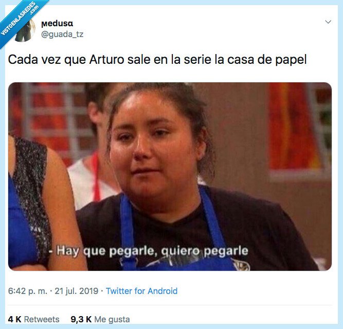 arturo,la casa de papel,serie,pegarle,insoportable