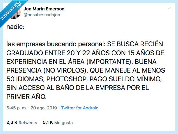 oferta laboral,experiencia,imposible