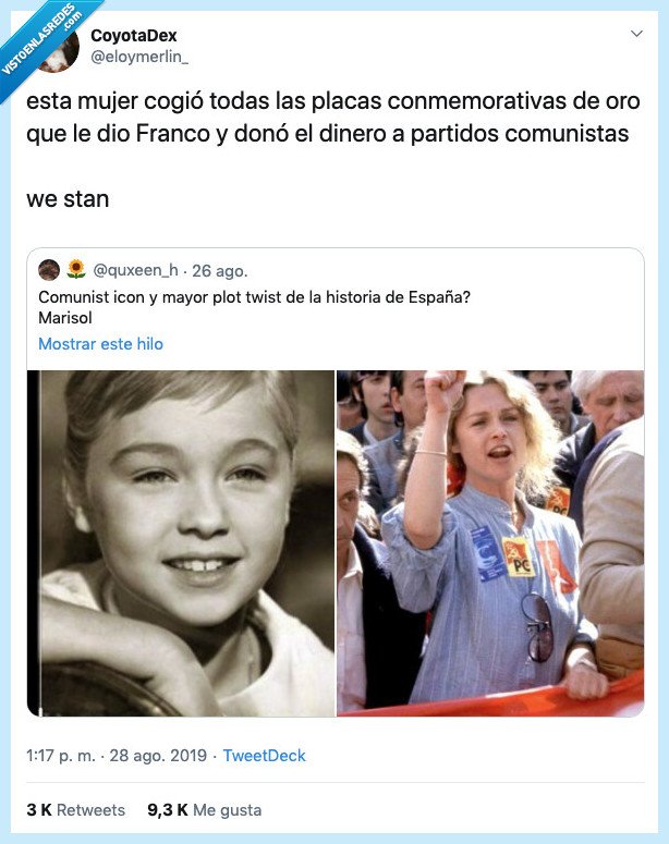 marisol,comunista,comunismo,franquismo,franco,placa