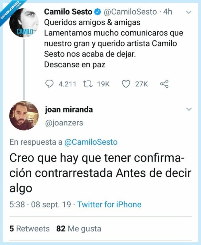 camilo sesto,oficial,muerte,desconfiar