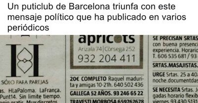 528316 - Aplausos por el mensaje político en la publicidad de un club de alterne de Barcelona