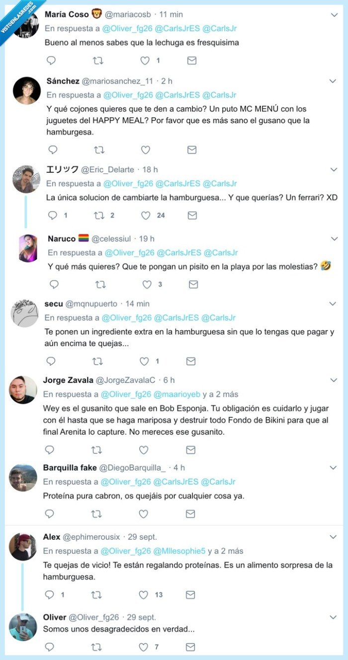 528333 - Cuando te encuentras este gusano en tu hamburguesa, lo mejor es tomárselo con humor, por @Oliver_fg26