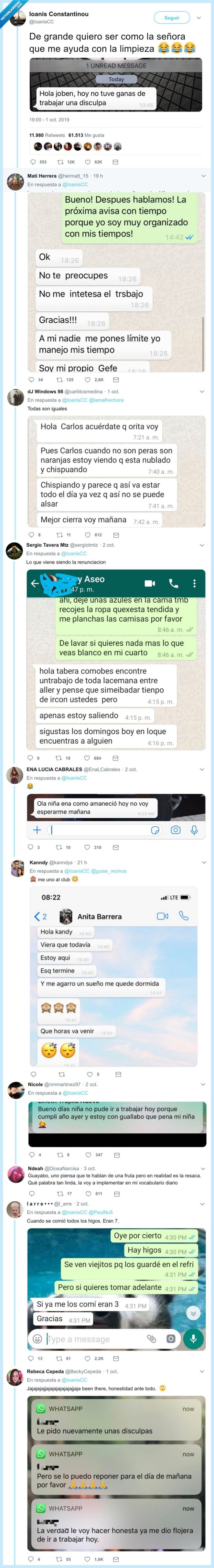 señora de la limpieza,caradura,trabajar,conversaciones