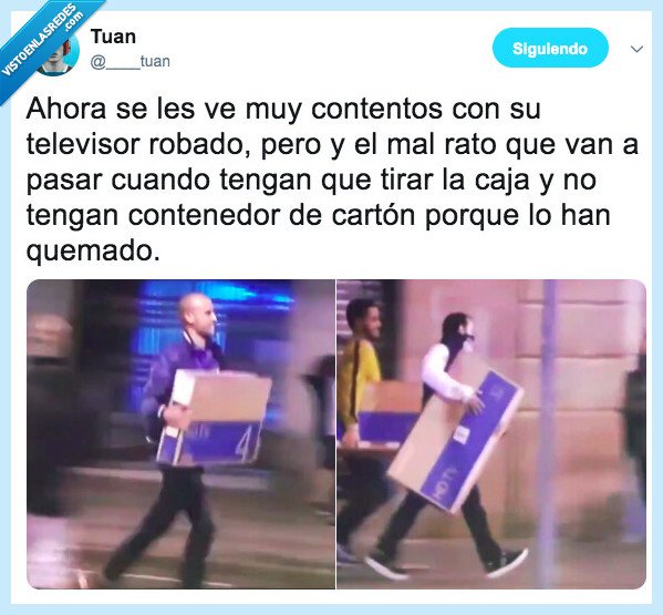 procés,disturbios,barcelona,robar,tv,televisores,contenedores