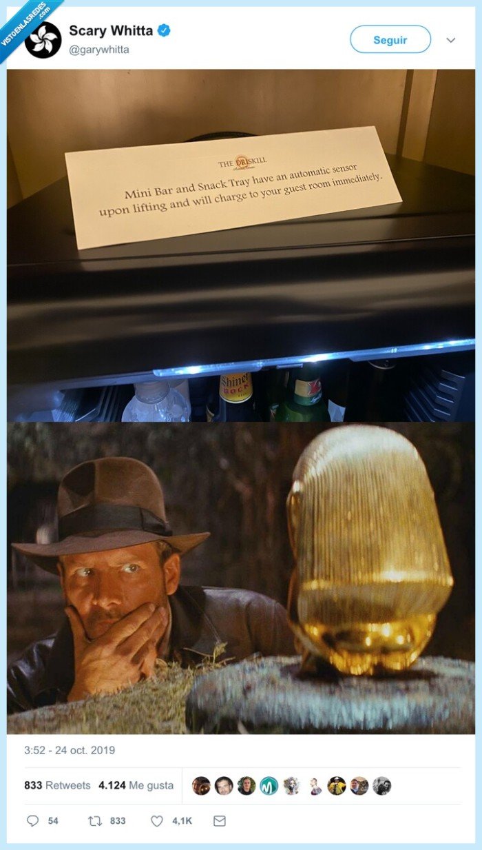 indiana jones,minibar,nevera,productos,levantar