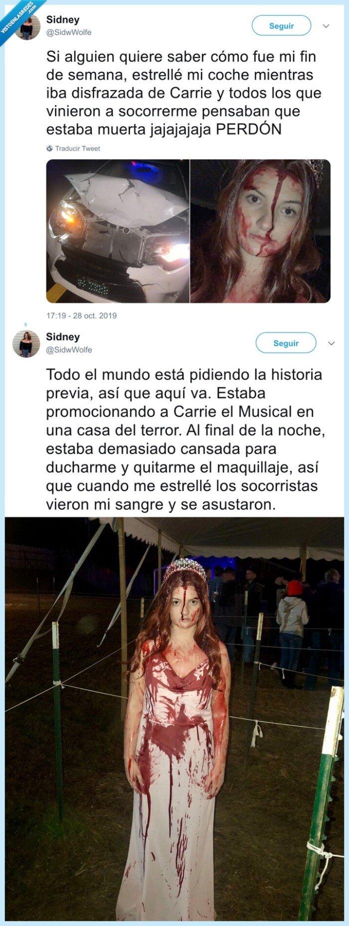 carrie,casa del terror,disfraz,accidente,coche