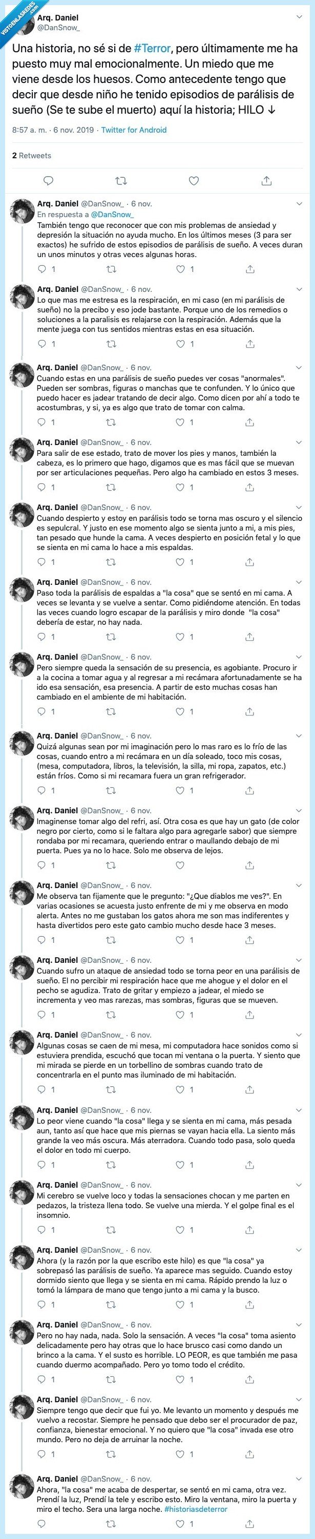 Historia de terror,twitter,miedo,historia,paralisis,sueño