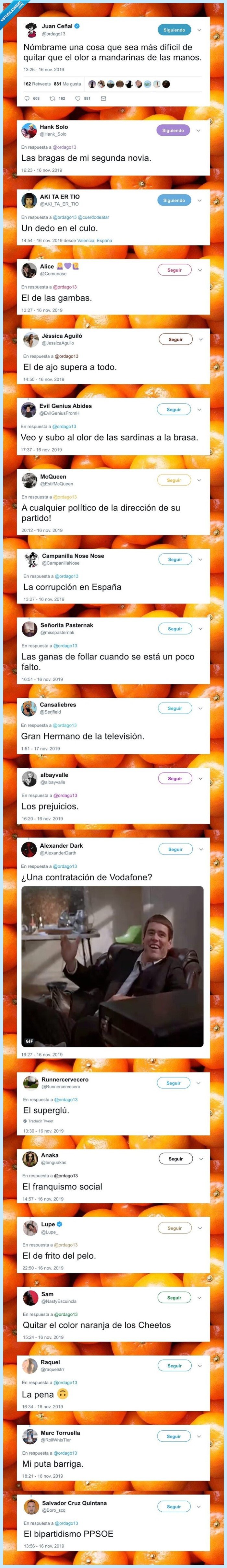 mandarina,olor,manos,quitar
