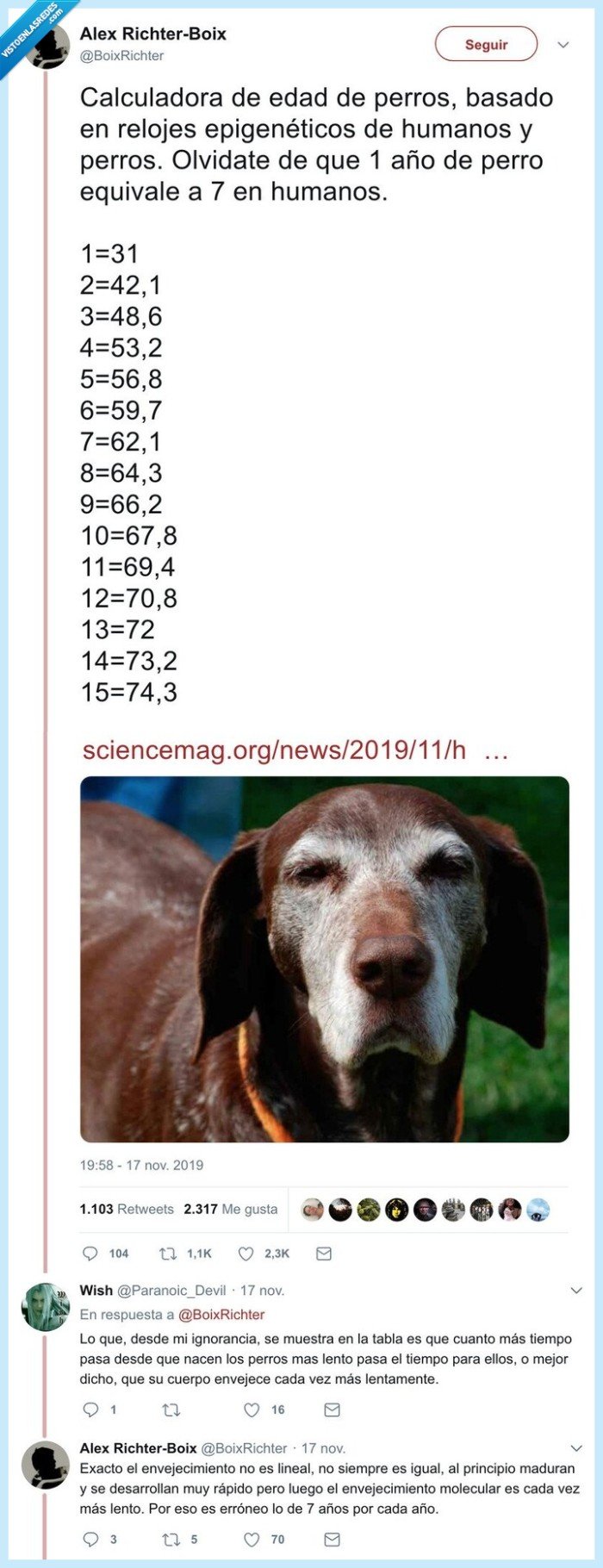 cómo se calcula la edad de un perro en años humanos