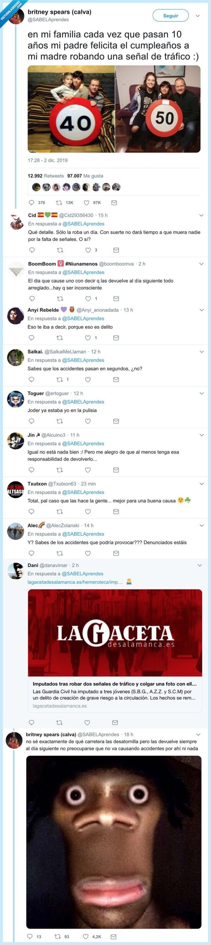 tráfico,señal,robo,años,edad,regalo,cumpleaños