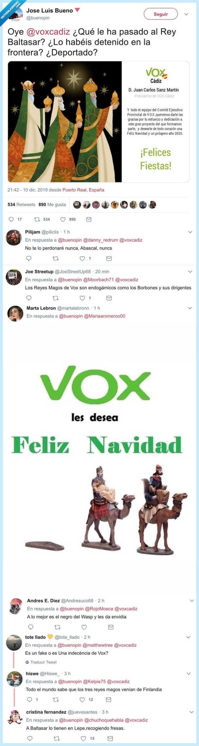 vox cádiz,reyes magos,baltasar,vox,negros