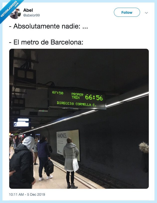 metro,barcelona,metro barcelona,tiempo de espera,minutos,extraño,raro,absolutamente nadie,twitter,meme