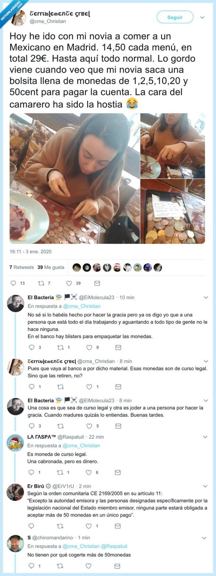 monedas,pago,50 máximo,restaurante