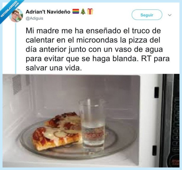 recién hecha,pizza,truco,agua,microondas