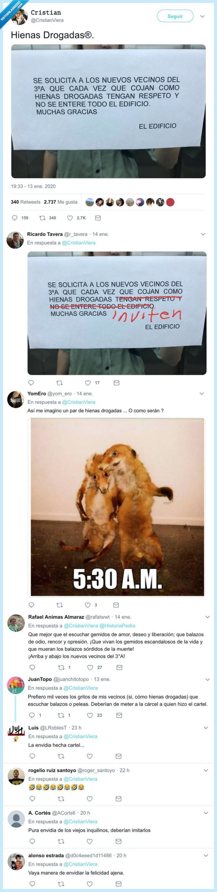 vecinos,hienas,dr0gadas,nota,cartel