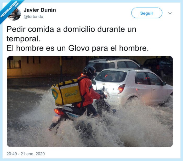 glover,glovo,moto,agua,inundación,precario